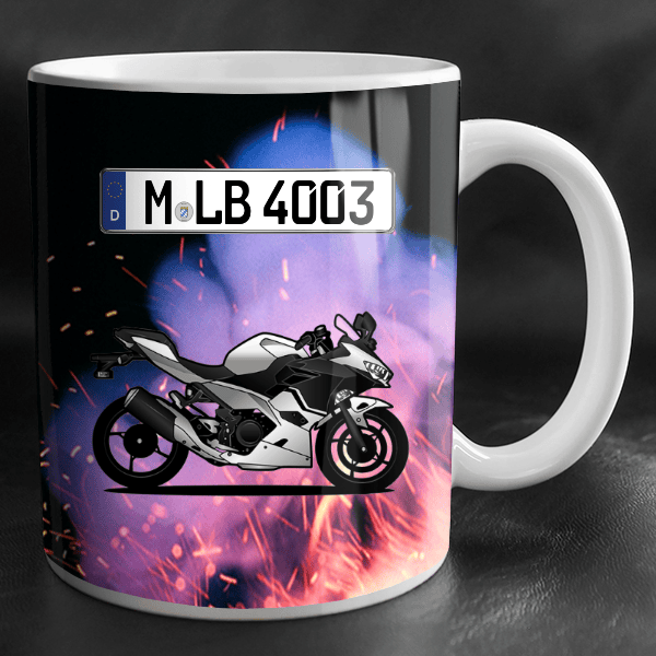 Ninja 400 Tasse personalisiert mit Wunsch - Motorrad u. Kennzeichen!