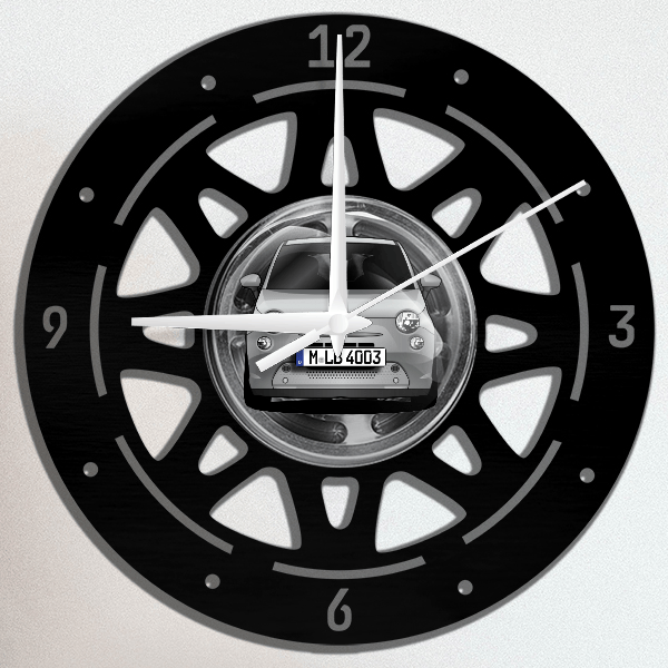 500e Wanduhr personalisiert mit deinem Auto u. Kennzeichen!