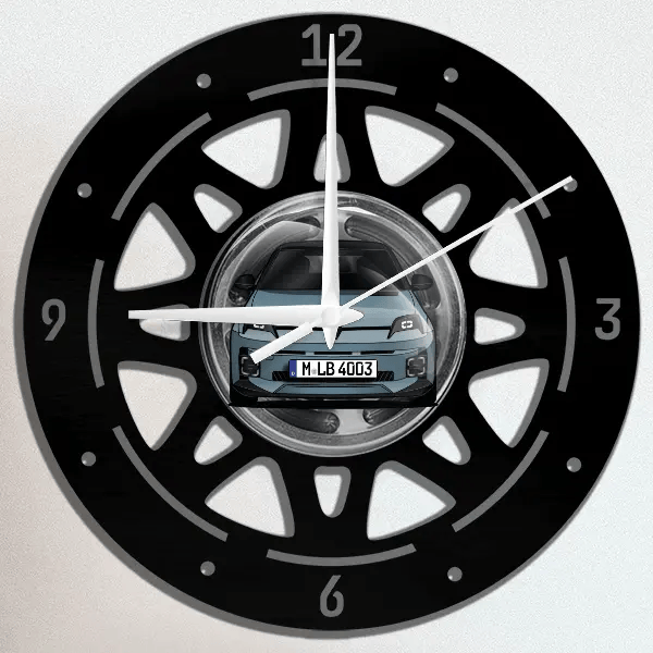 5 E-Tech Wanduhr personalisiert mit deinem Auto u. Kennzeichen!