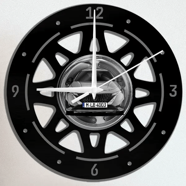 e-308 Wanduhr personalisiert mit deinem Auto u. Kennzeichen!