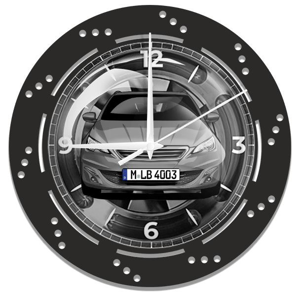 308 SW Wanduhr personalisiert mit deinem Auto u. Kennzeichen!
