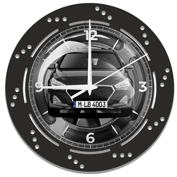 i30 Fastback Wanduhr personalisiert mit deinem Auto u. Kennzeichen!
