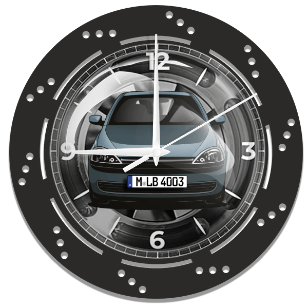 Corsa (3-Türer) Wanduhr personalisiert mit deinem Auto u. Kennzeichen!