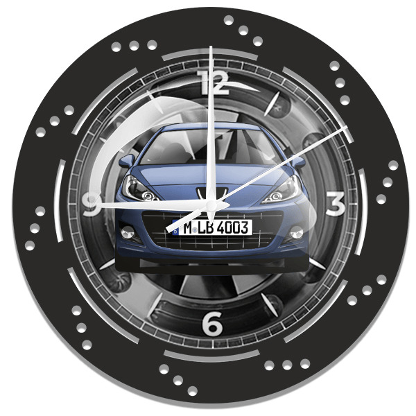 207 Cabriolet Wanduhr personalisiert mit deinem Auto u. Kennzeichen!