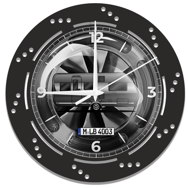 495 Wanduhr personalisiert mit deinem Campinganhänger u. Kennzeichen!