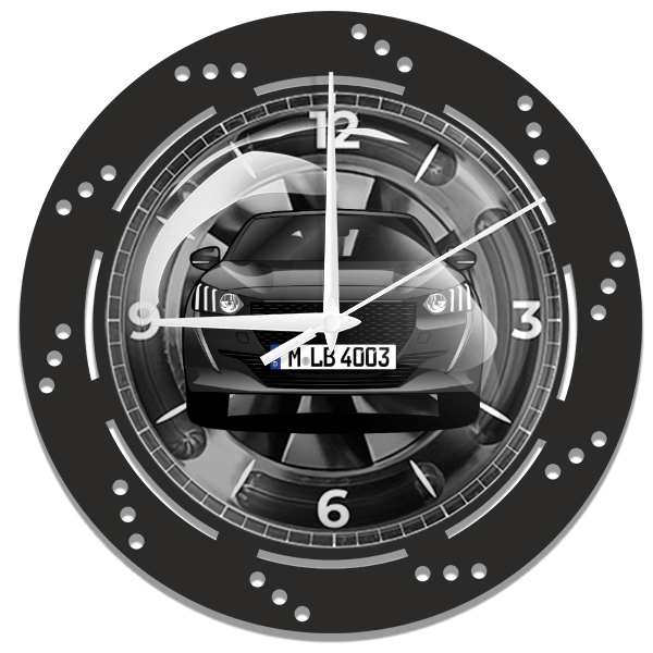 e-208 Wanduhr personalisiert mit deinem Auto u. Kennzeichen!