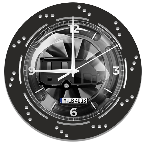 Wohnwagen Wanduhr personalisiert mit deinem Campinganhänger u. Kennzeichen!