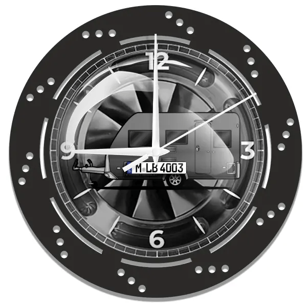 390 Wanduhr personalisiert mit deinem Wohnwagen u. Kennzeichen!