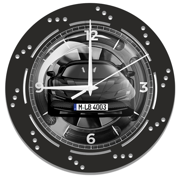 SF90 Wanduhr personalisiert mit deinem Auto u. Kennzeichen!