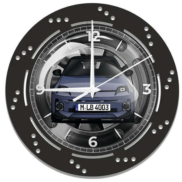 5 E-Tech Wanduhr personalisiert mit deinem Auto u. Kennzeichen!