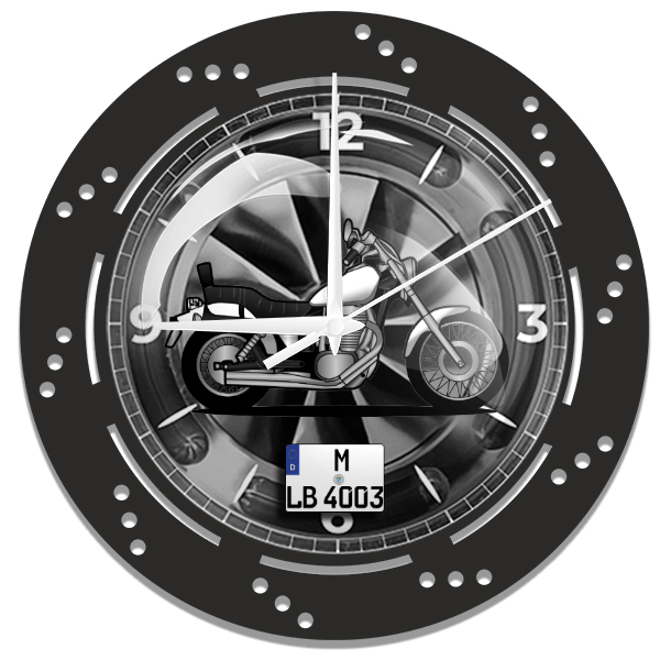LS 650 Wanduhr personalisiert mit deinem Motorrad u. Kennzeichen!