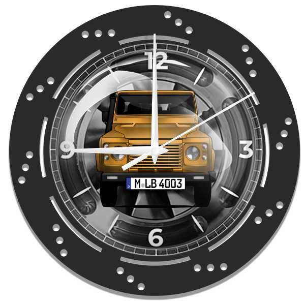 Defender Wanduhr personalisiert mit deinem Auto u. Kennzeichen!