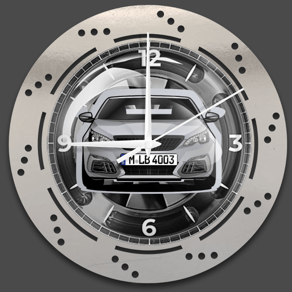 308 GTi Wanduhr personalisiert mit deinem Auto u. Kennzeichen!