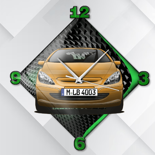 307 CC Wanduhr personalisiert mit deinem Auto u. Kennzeichen!
