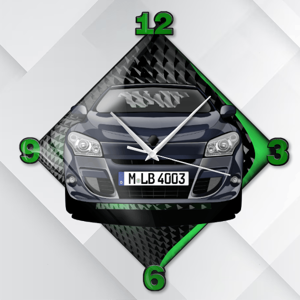Megane Coupe Wanduhr personalisiert mit deinem Auto u. Kennzeichen!