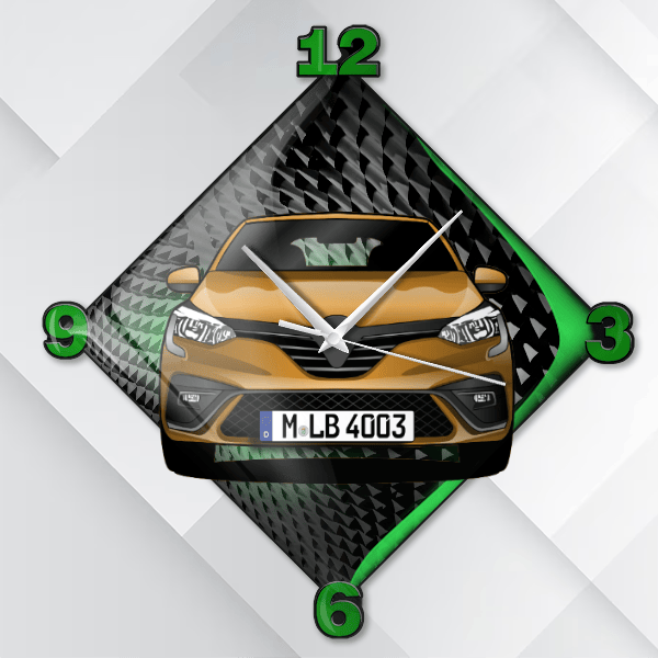 Clio RS Wanduhr personalisiert mit deinem Auto u. Kennzeichen!