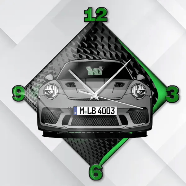 911.2 GT3 RS Wanduhr personalisiert mit deinem Auto u. Kennzeichen!