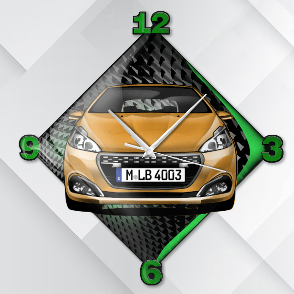 208 GTI Wanduhr personalisiert mit deinem Auto u. Kennzeichen!