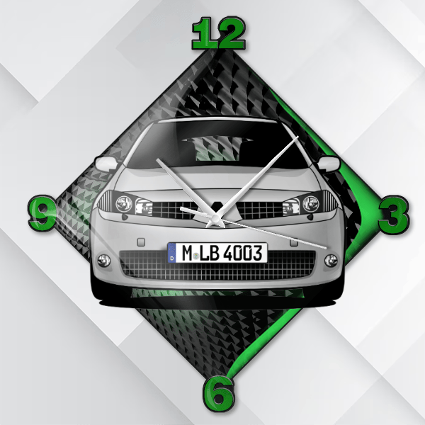 Megane (3-Türer) Wanduhr personalisiert mit deinem Auto u. Kennzeichen!