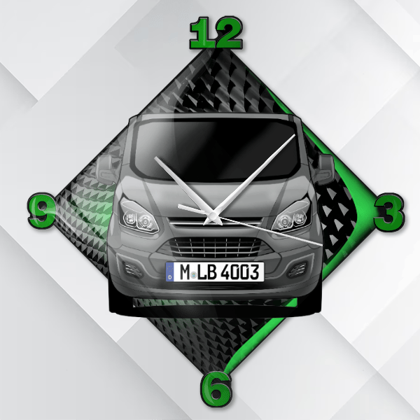 Transit Custom Wanduhr personalisiert mit deinem Auto u. Kennzeichen!