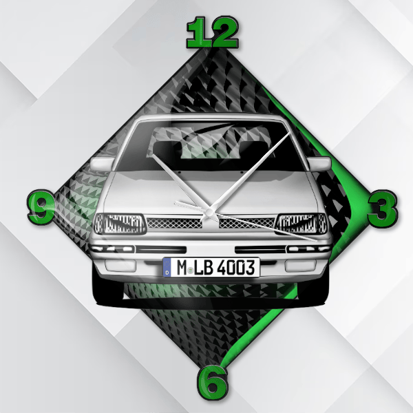 Justy (5-Türer) Wanduhr personalisiert mit deinem Auto u. Kennzeichen!