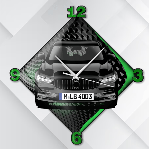 S90 Wanduhr personalisiert mit deinem Auto u. Kennzeichen!