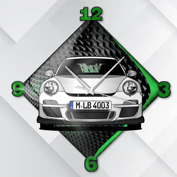 911 GT3 RS Wanduhr personalisiert mit deinem Auto u. Kennzeichen!