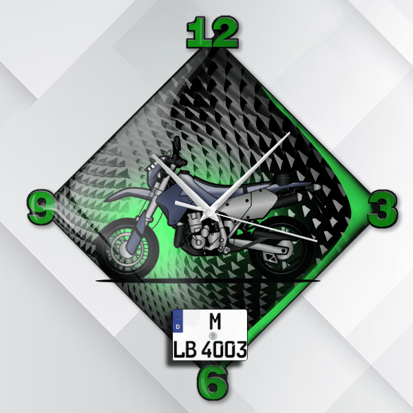 DR-Z 400 Wanduhr personalisiert mit deinem Motorrad u. Kennzeichen!