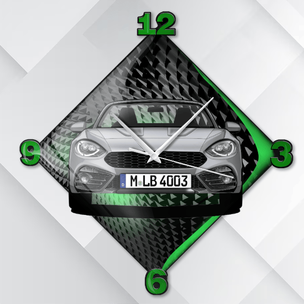 124 Spider Abarth Wanduhr personalisiert mit deinem Auto u. Kennzeichen!