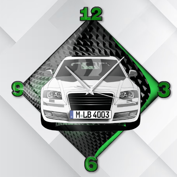 A8 Limousine Wanduhr personalisiert mit deinem Auto u. Kennzeichen!