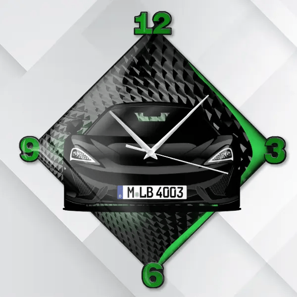 570 GT Wanduhr personalisiert mit deinem Auto u. Kennzeichen!
