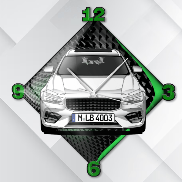 V90 Wanduhr personalisiert mit deinem Auto u. Kennzeichen!