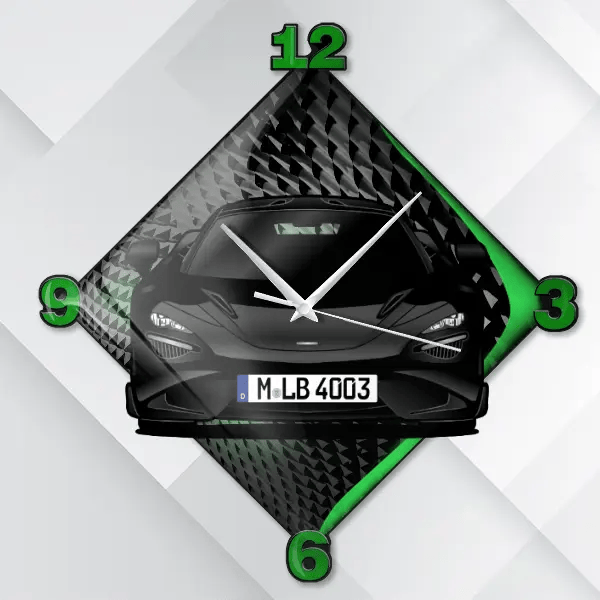 765LT Wanduhr personalisiert mit deinem Auto u. Kennzeichen!