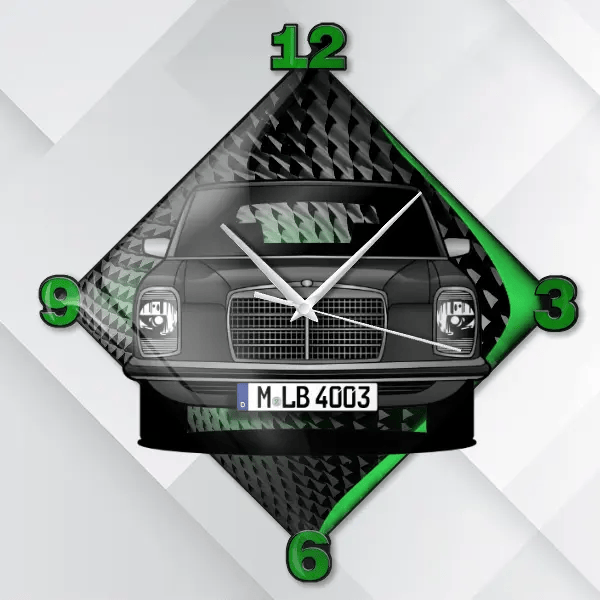 W 114 Limousine Wanduhr personalisiert mit deinem Auto u. Kennzeichen!
