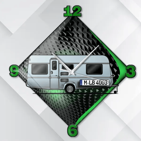 510 TFB Wanduhr personalisiert mit deinem Wohnwagen u. Kennzeichen!