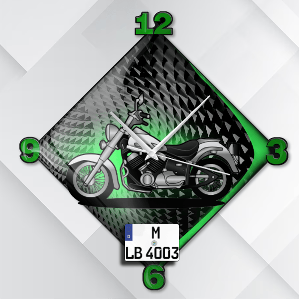 Dragstar Wanduhr personalisiert mit deinem Motorrad u. Kennzeichen!
