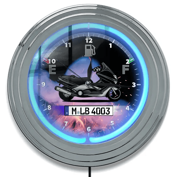 Tmax Neon Wanduhr personalisiert mit deinem Motorrad u. Kennzeichen!