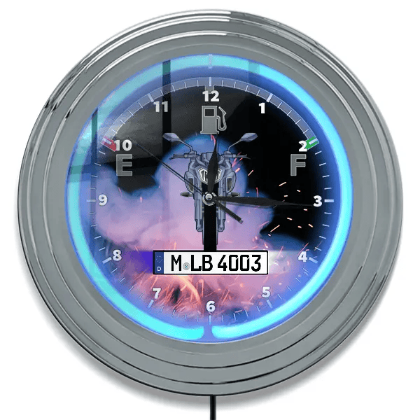 MT-125 Neon Wanduhr personalisiert mit deinem Motorrad u. Kennzeichen!