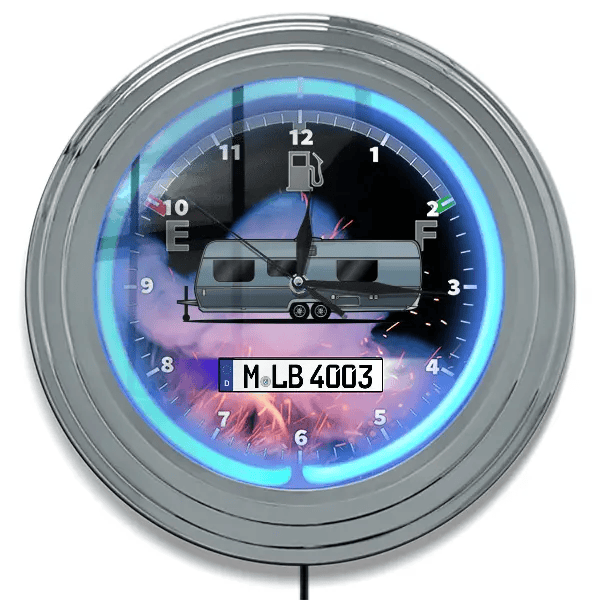 650 Neon Wanduhr personalisiert mit deinem Wohnwagen u. Kennzeichen!
