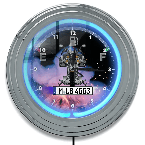 Virago Neon Wanduhr personalisiert mit deinem Motorrad u. Kennzeichen!