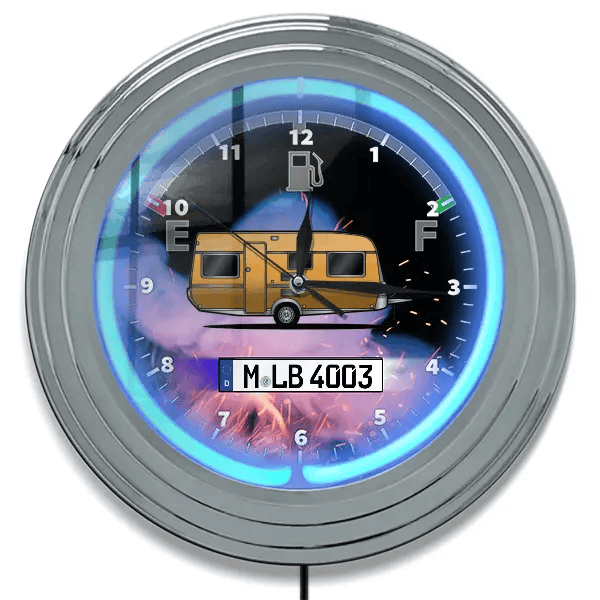 Joker Neon Wanduhr personalisiert mit deinem Wohnwagen u. Kennzeichen!