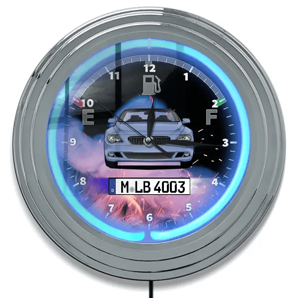 6er Reihe Cabriolet Neon Wanduhr personalisiert mit deinem Auto u. Kennzeichen!