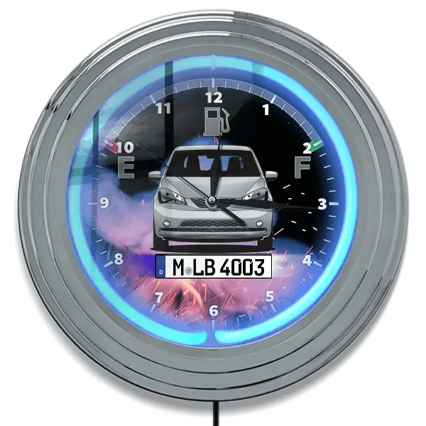 Mii Neon Wanduhr personalisiert mit deinem Auto u. Kennzeichen!