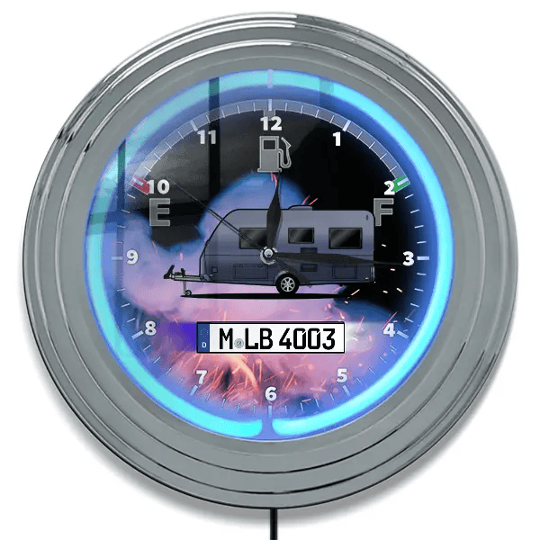 420 Neon Wanduhr personalisiert mit deinem Wohnwagen u. Kennzeichen!