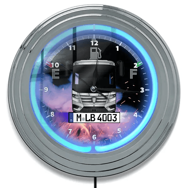 Loft Neon Wanduhr personalisiert mit deinem Wohnwagen u. Kennzeichen!