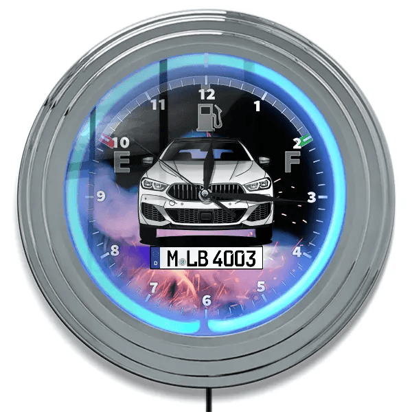 8er Reihe Gran Coupe Neon Wanduhr personalisiert mit deinem Auto u. Kennzeichen!