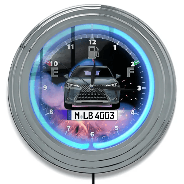 UX Neon Wanduhr personalisiert mit deinem Auto u. Kennzeichen!