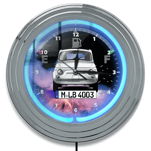 500 Neon Wanduhr personalisiert mit deinem Auto u. Kennzeichen!