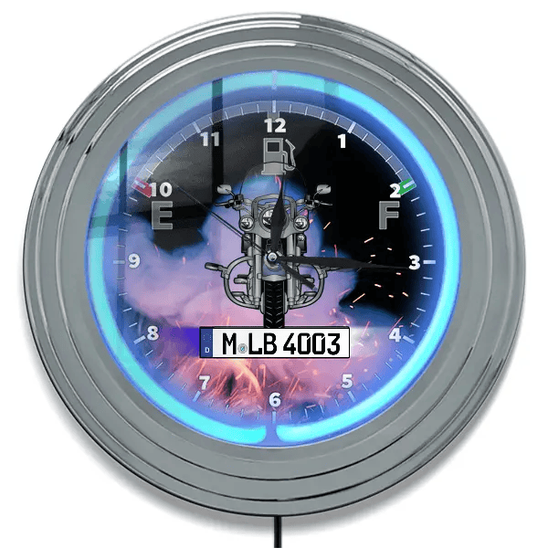 FLSTN Softail Deluxe Neon Wanduhr personalisiert mit deinem Motorrad u. Kennzeichen!