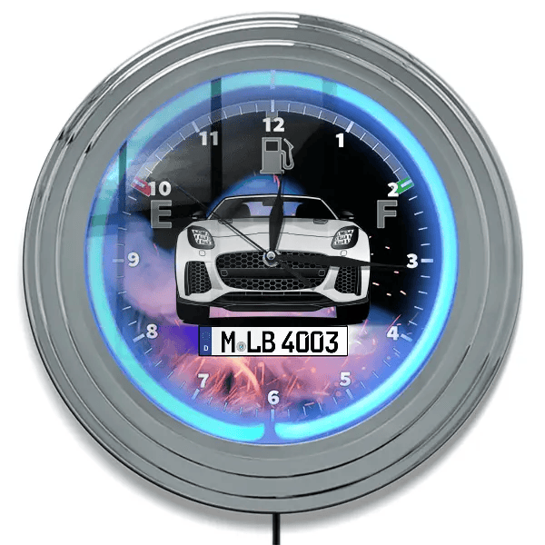 F-Type SVR Neon Wanduhr personalisiert mit deinem Auto u. Kennzeichen!